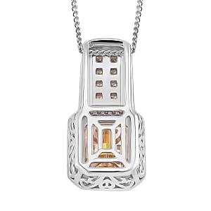 Fancy Cut Champagne and White Moissanite 4.30 ctw Art Deco Pendant Necklace in Rhodium Over Sterling Silver 18 Inches