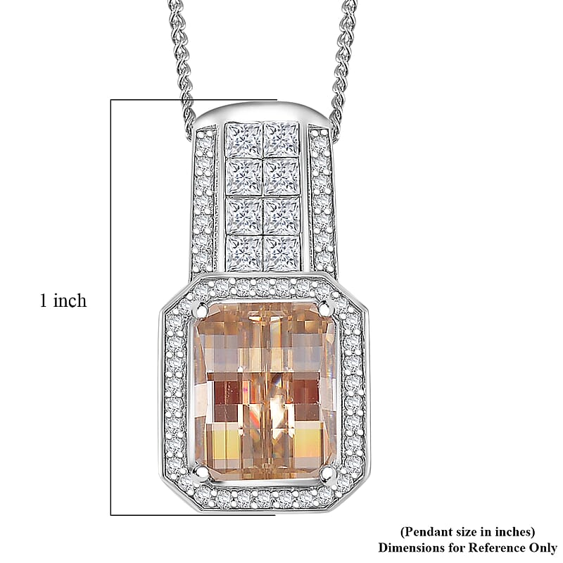 Fancy Cut Champagne and White Moissanite 4.30 ctw Art Deco Pendant Necklace in Rhodium Over Sterling Silver 18 Inches