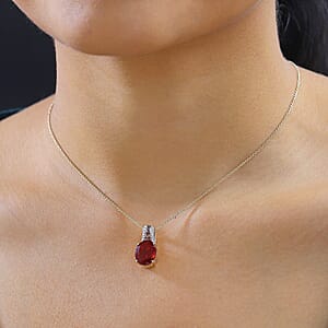 Luxoro AAA La Trinidad Fire Opal, Padparadscha Sapphire (BT), Natural Champagne and White Diamond 3.30 ctw Pendant Necklace in 10K Yellow Gold 18 Inches