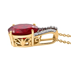 Luxoro AAA La Trinidad Fire Opal, Padparadscha Sapphire (BT), Natural Champagne and White Diamond 3.30 ctw Pendant Necklace in 10K Yellow Gold 18 Inches