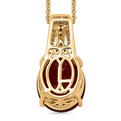 Luxoro AAA La Trinidad Fire Opal, Padparadscha Sapphire (BT), Natural Champagne and White Diamond 3.30 ctw Pendant Necklace in 10K Yellow Gold 18 Inches
