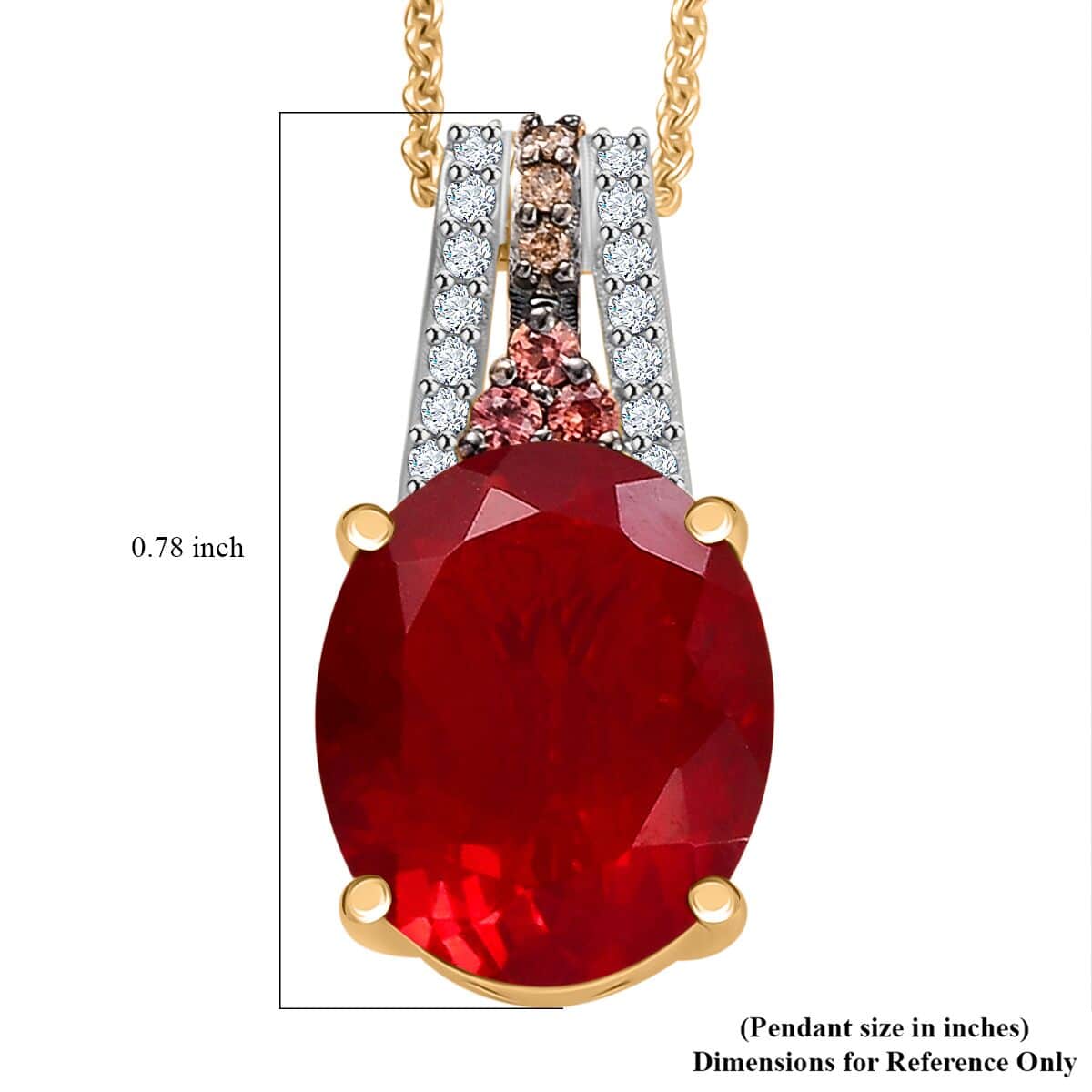 Luxoro Premium Mexican Cherry Fire Opal, Padparadscha Sapphire (BT), Natural Champagne and White Diamond 3.30 ctw Pendant Necklace in 10K Yellow Gold 18 Inches image number 6