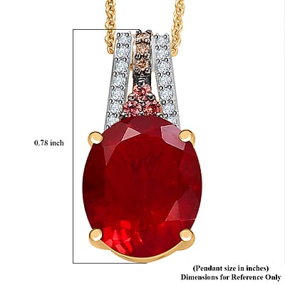Luxoro AAA La Trinidad Fire Opal, Padparadscha Sapphire (BT), Natural Champagne and White Diamond 3.30 ctw Pendant Necklace in 10K Yellow Gold 18 Inches