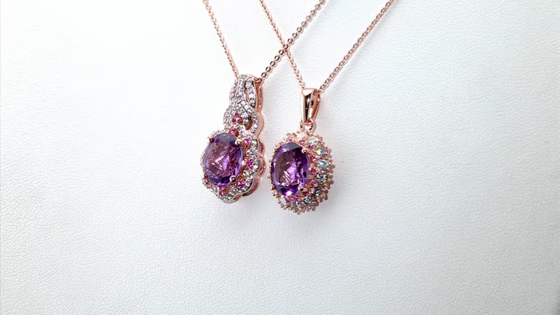 AAA Rose De France Amethyst and Multi Gemstone 4.70 ctw Vintage Elegance Pendant Necklace in 18K Vermeil Rose Gold Over Sterling Silver (20 Inches)