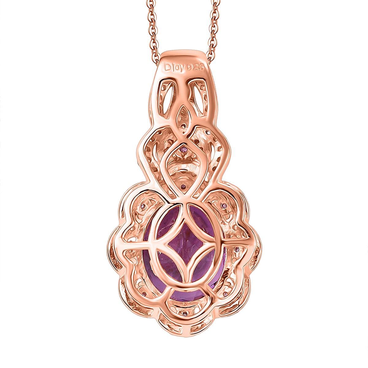 AAA Rose De France Amethyst and Multi Gemstone 4.70 ctw Vintage Elegance Pendant Necklace in 18K Vermeil Rose Gold Over Sterling Silver (20 Inches)