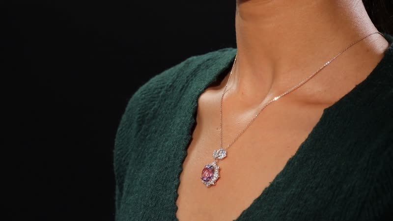 Concave Cut AAA Rose De France Amethyst and White Zircon 7.20 ctw Flower Pendant Necklace in 18K Vermeil Rose Gold Sterling Silver 20 Inches