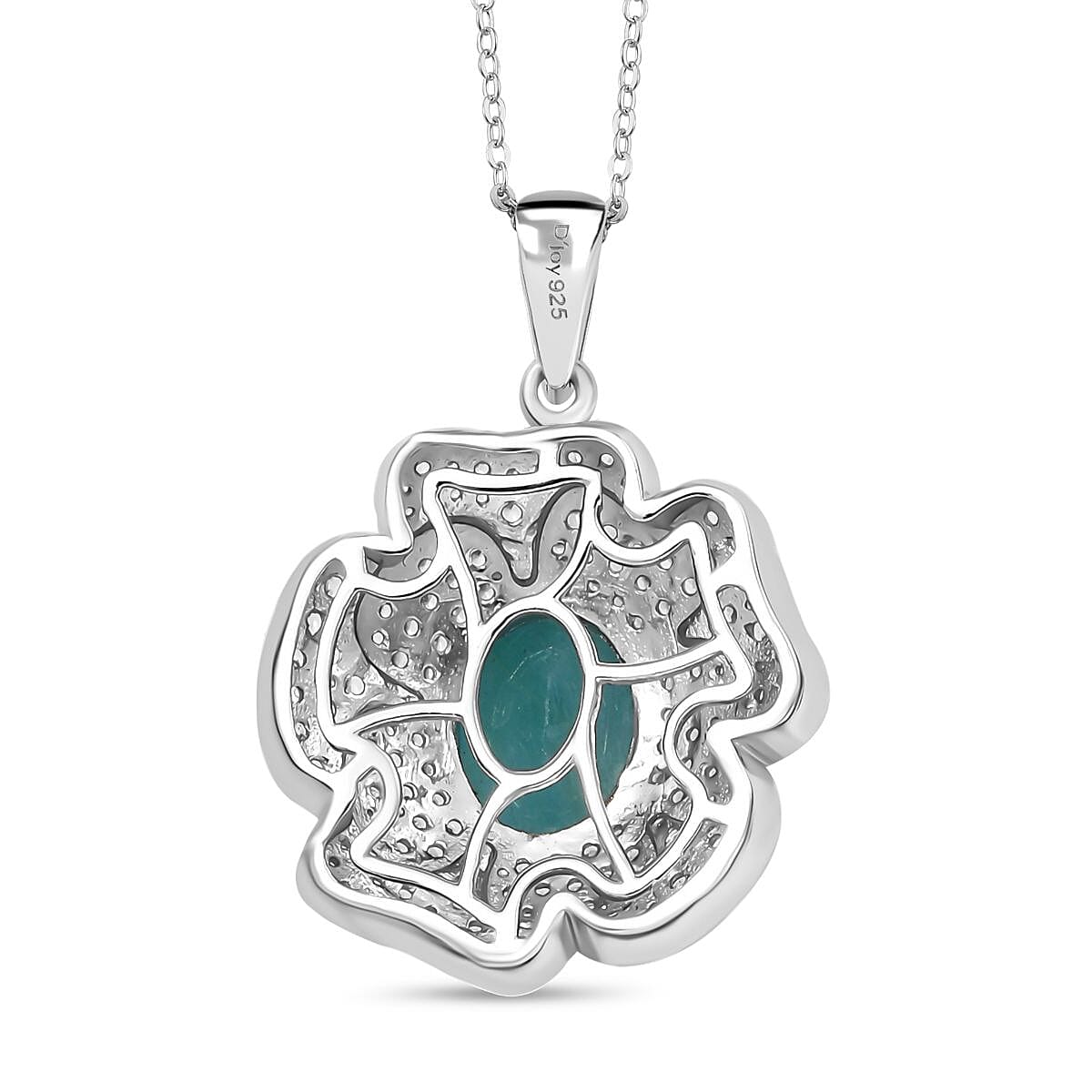 Grandidierite and White Zircon 4.15 ctw Camellia Flower Pendant Necklace in Rhodium Over Sterling Silver 20 Inches