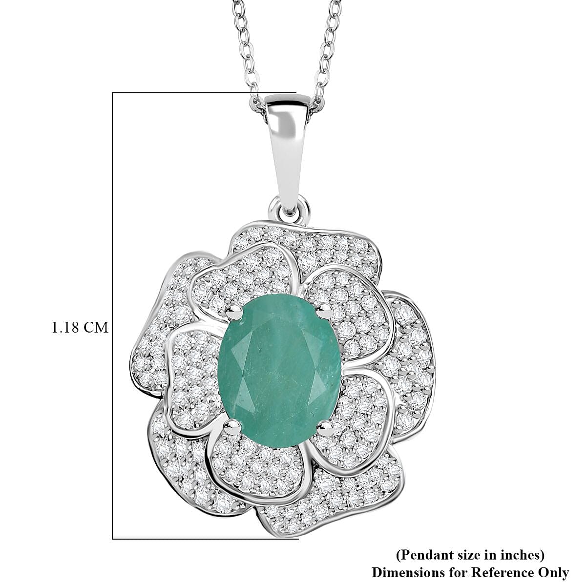 Grandidierite and White Zircon 4.15 ctw Camellia Flower Pendant Necklace in Rhodium Over Sterling Silver 20 Inches