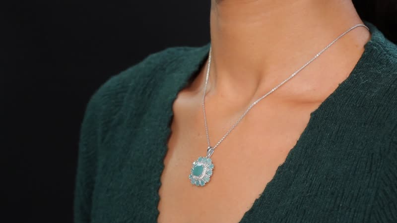 Grandidierite and White Zircon 6.00 ctw Cocktail Pendant Necklace in Rhodium Over Sterling Silver 20 Inches