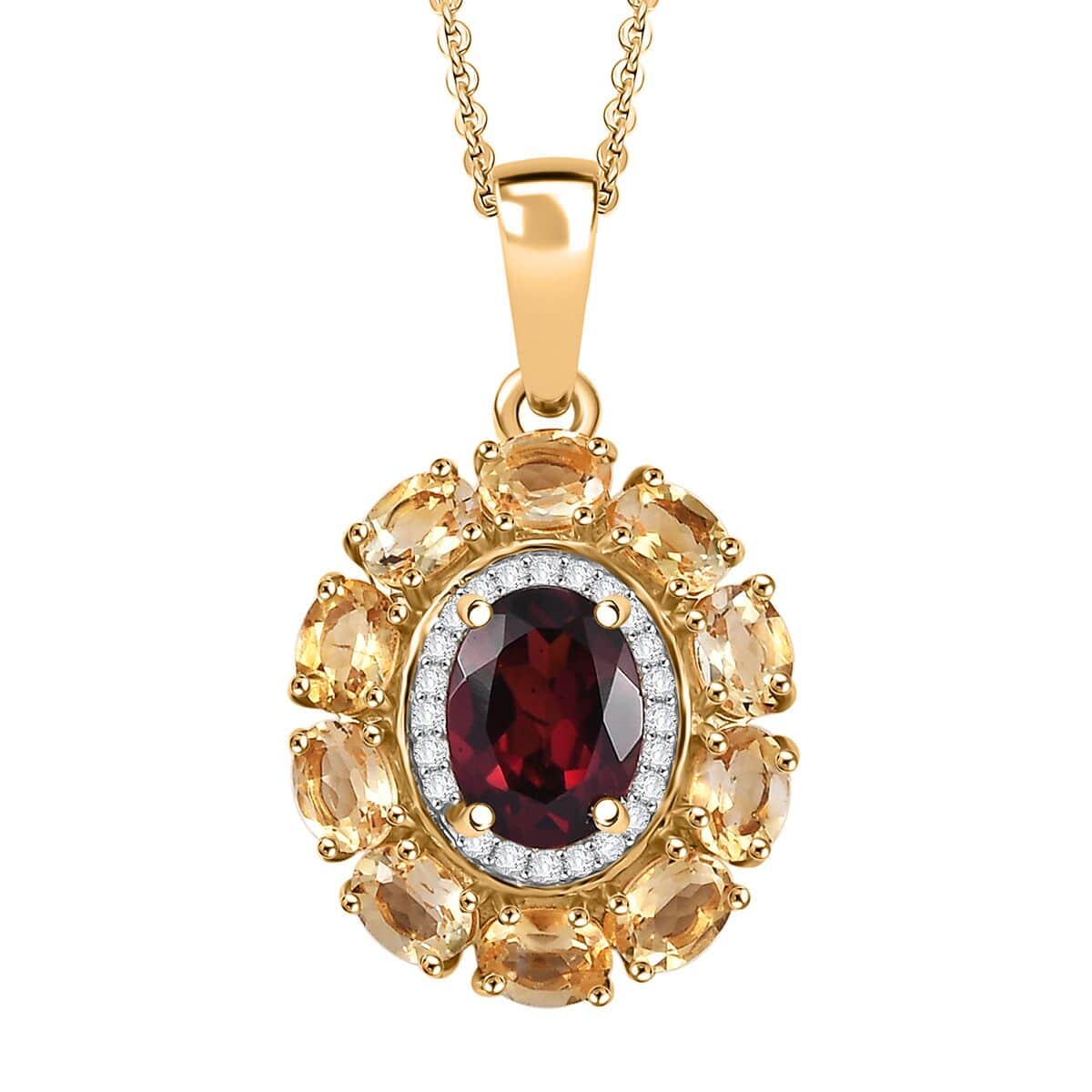 Premium Orissa Rhodolite Garnet and Multi Gemstone 3.00 ctw Floral Pendant Necklace in 18K Vermeil Yellow Gold Over Sterling Silver 20 Inches image number 0