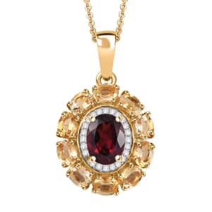 Premium Orissa Rhodolite Garnet and Multi Gemstone 3.00 ctw Floral Pendant Necklace in 18K Vermeil Yellow Gold Over Sterling Silver 20 Inches