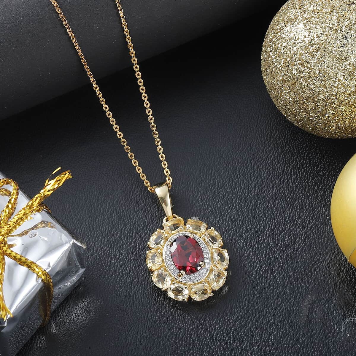 Premium Orissa Rhodolite Garnet and Multi Gemstone 3.00 ctw Floral Pendant Necklace in 18K Vermeil Yellow Gold Over Sterling Silver 20 Inches image number 1