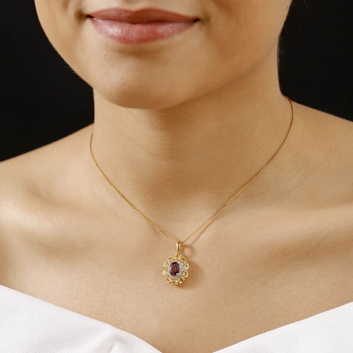 Premium Orissa Rhodolite Garnet and Multi Gemstone 3.00 ctw Floral Pendant Necklace in 18K Vermeil Yellow Gold Over Sterling Silver 20 Inches image number 2