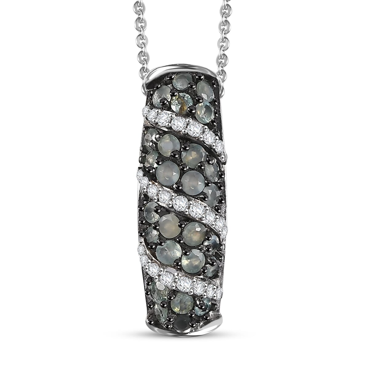 Narsipatnam Alexandrite and White Zircon 1.30 ctw Waves Pendant Necklace in Rhodium Over Sterling Silver 20 Inches image number 0