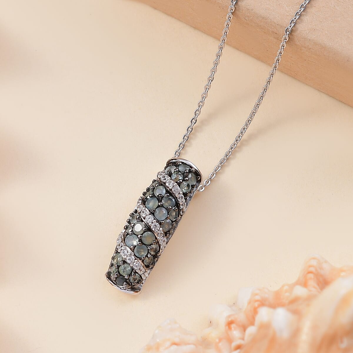 Narsipatnam Alexandrite and White Zircon 1.30 ctw Waves Pendant Necklace in Rhodium Over Sterling Silver 20 Inches image number 1