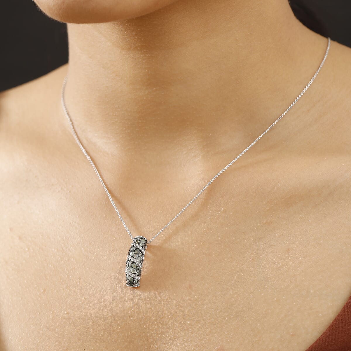 Narsipatnam Alexandrite and White Zircon 1.30 ctw Waves Pendant Necklace in Rhodium Over Sterling Silver 20 Inches image number 2