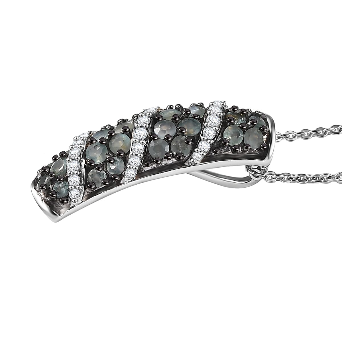 Narsipatnam Alexandrite and White Zircon 1.30 ctw Waves Pendant Necklace in Rhodium Over Sterling Silver 20 Inches image number 3