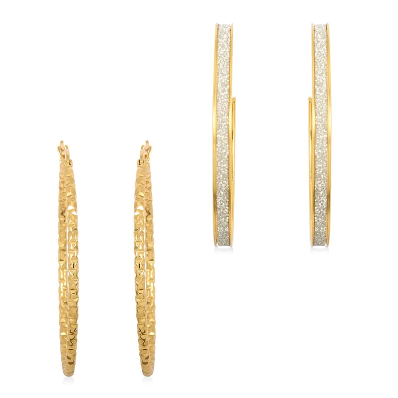 Set of 2 Hoop Earrings in ION Plated Yellow Gold Stainless Steel