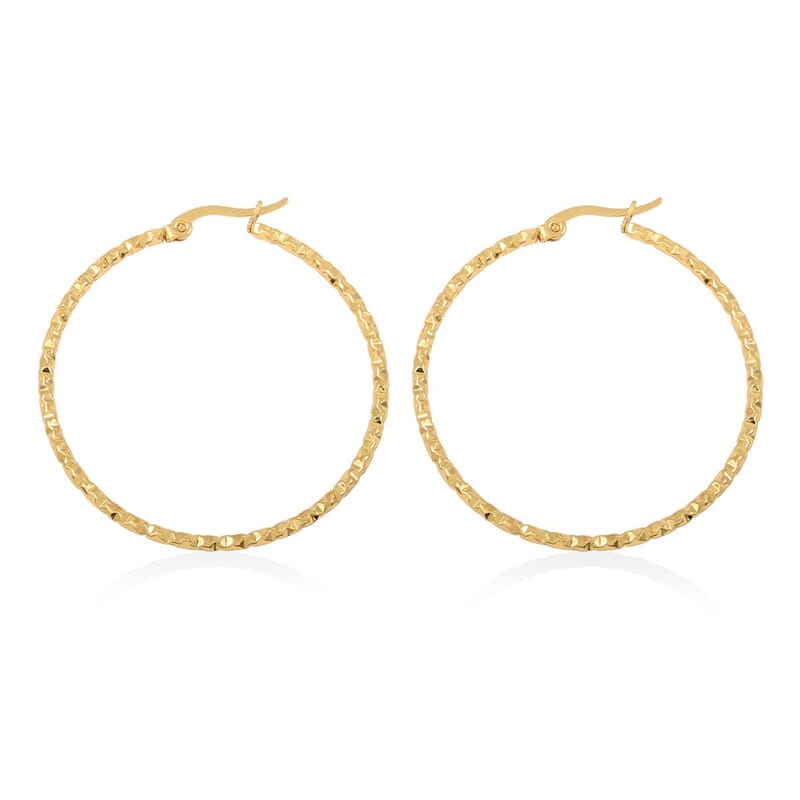 Set of 2 Hoop Earrings in ION Plated Yellow Gold Stainless Steel