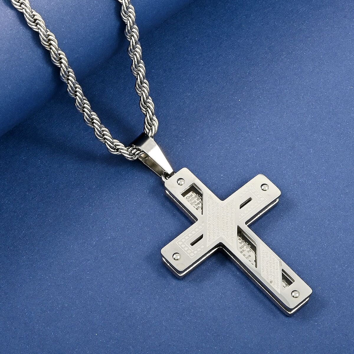 Cross Pendant Necklace (24 Inches) in Stainless Steel image number 1