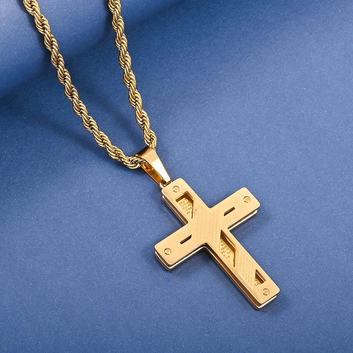 Cross Pendant Necklace in ION Plated Yellow Gold Stainless Steel 24 Inches image number 1