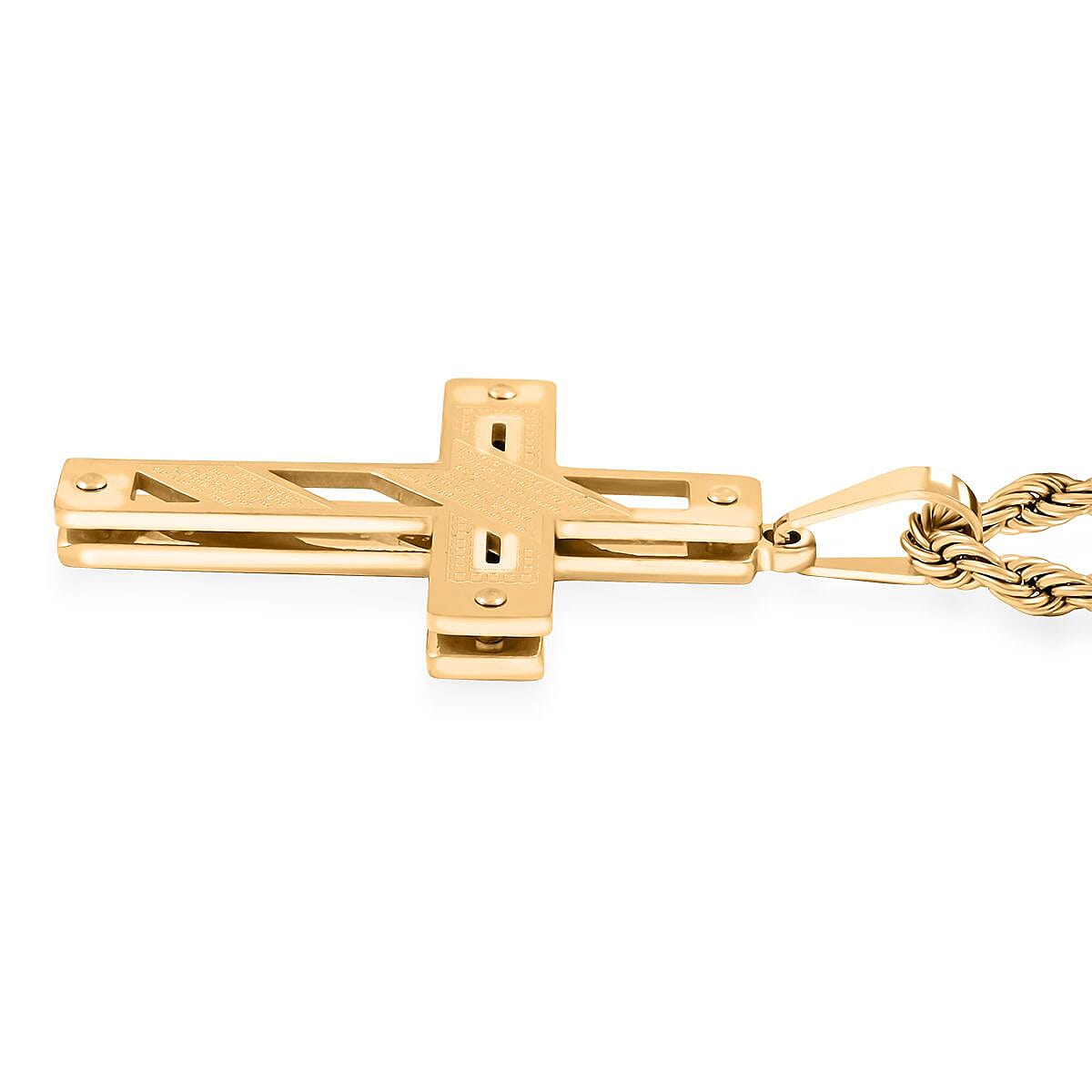 Cross Pendant Necklace in ION Plated Yellow Gold Stainless Steel 24 Inches image number 3