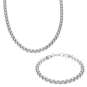 Cable Chain Necklace 18 Inches and Bracelet (7.50In) in Stainless Steel