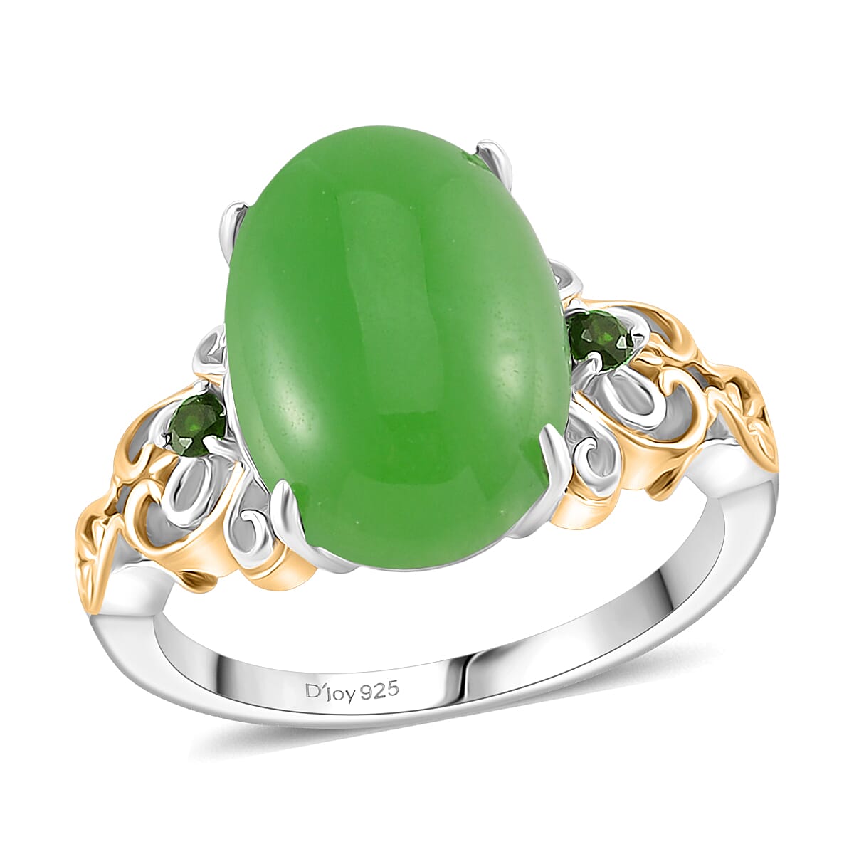 D'Joy Green Jade (D) and Chrome Diopside 26.25 ctw Regal Garden Bloom Ring (Size 8.0), Earrings and Pendant Necklace (18 Inches) in 18K Vermeil YG and Rhodium Over Sterling Silver