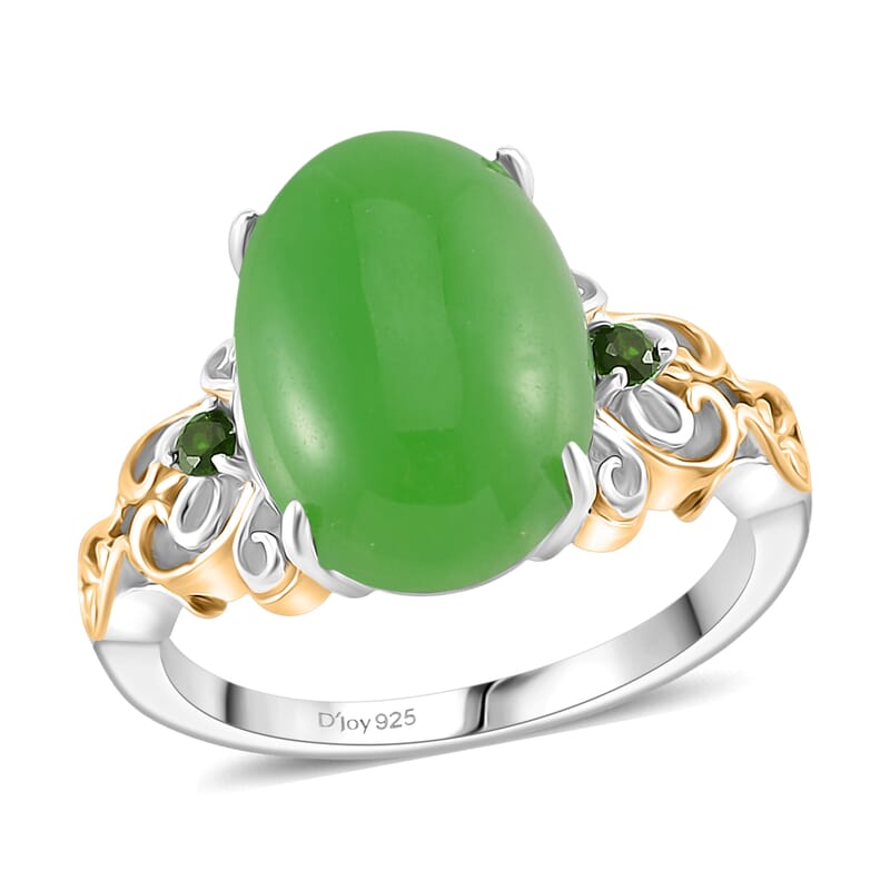 D'Joy Green Jade (D) and Chrome Diopside 26.25 ctw Regal Garden Bloom Ring (Size 8.0), Earrings and Pendant Necklace (18 Inches) in 18K Vermeil YG and Rhodium Over Sterling Silver