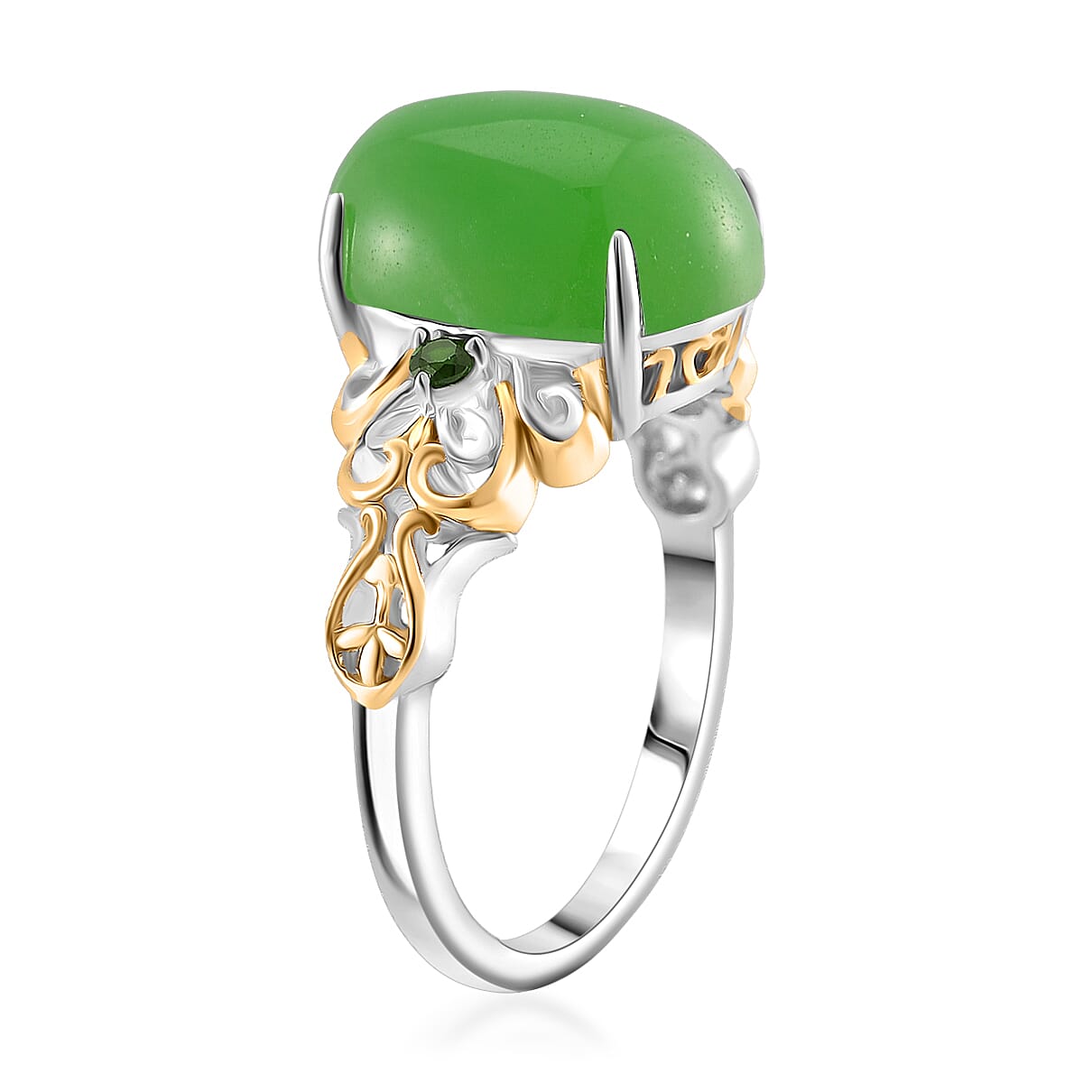D'Joy Green Jade (D) and Chrome Diopside 26.25 ctw Regal Garden Bloom Ring (Size 8.0), Earrings and Pendant Necklace (18 Inches) in 18K Vermeil YG and Rhodium Over Sterling Silver