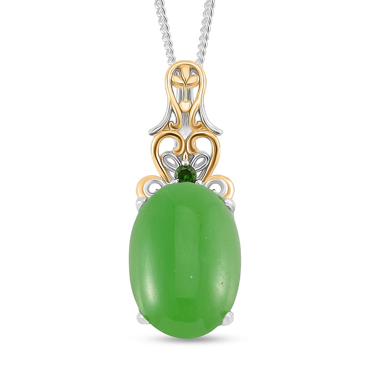 D'Joy Green Jade (D) and Chrome Diopside 26.25 ctw Regal Garden Bloom Ring (Size 8.0), Earrings and Pendant Necklace (18 Inches) in 18K Vermeil YG and Rhodium Over Sterling Silver