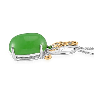 D'Joy Green Jade, Chrome Diopside Ring (Size 7.0), Earrings and Pendant without Chain in 18K Vermeil YG and Rhodium Over Sterling Silver 26.25 ctw