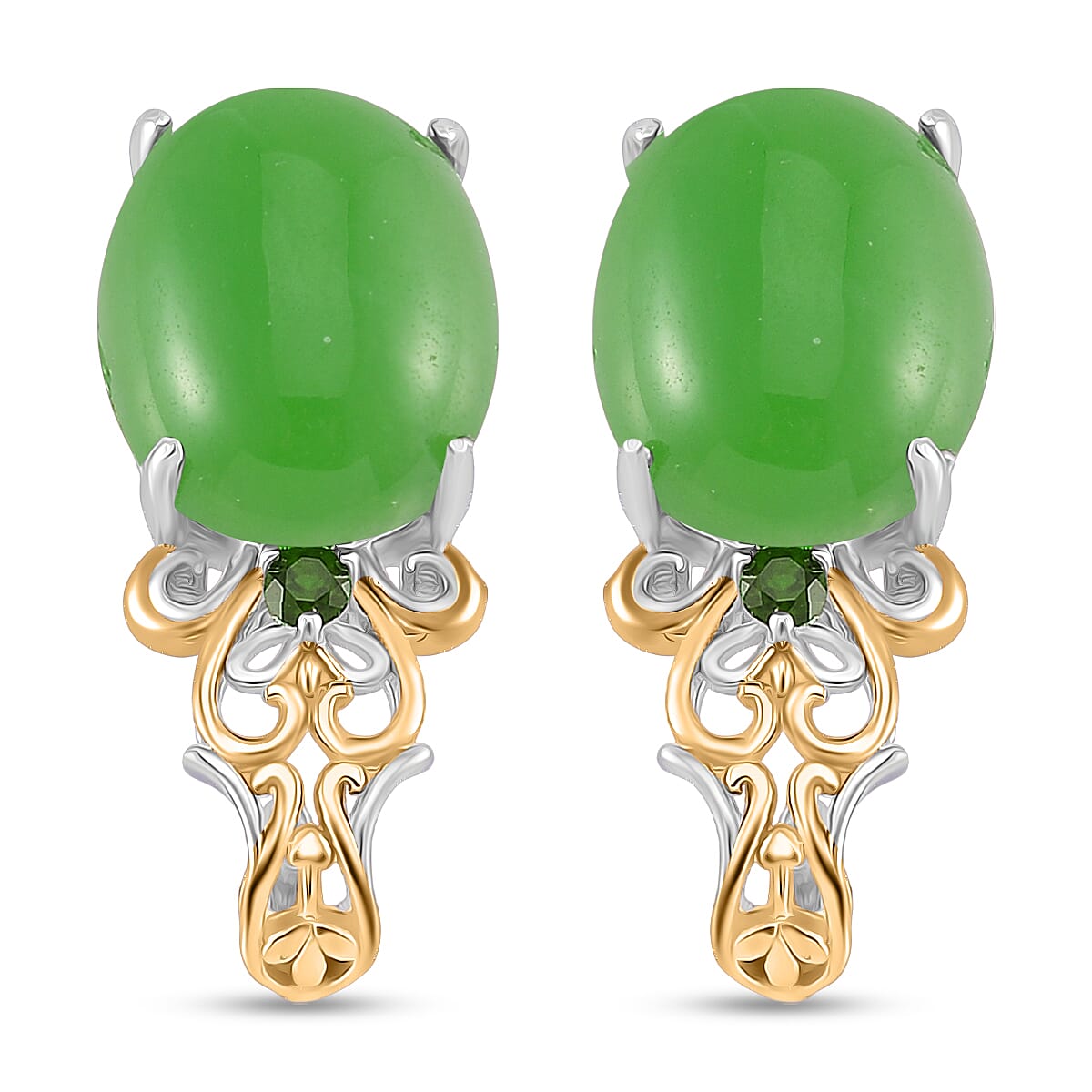 D'Joy Green Jade (D) and Chrome Diopside 26.25 ctw Regal Garden Bloom Ring (Size 8.0), Earrings and Pendant Necklace (18 Inches) in 18K Vermeil YG and Rhodium Over Sterling Silver