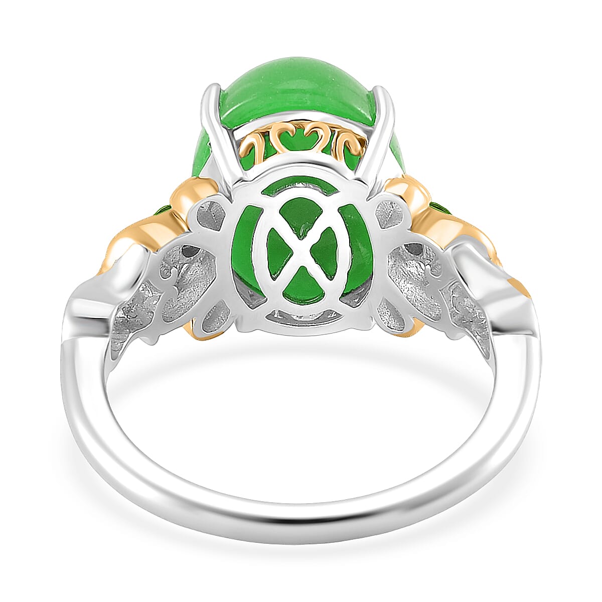 D'Joy Green Jade, Chrome Diopside Ring (Size 7.0), Earrings and Pendant without Chain in 18K Vermeil YG and Rhodium Over Sterling Silver 26.25 ctw image number 4