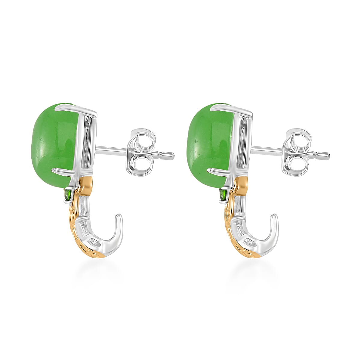 D'Joy Green Jade, Chrome Diopside Ring (Size 7.0), Earrings and Pendant without Chain in 18K Vermeil YG and Rhodium Over Sterling Silver 26.25 ctw image number 6