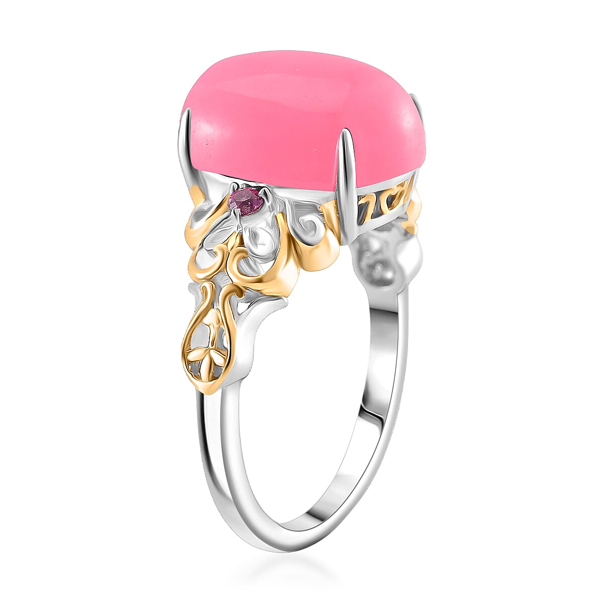 D'Joy Pink Jade (D) and Orissa Rhodolite Garnet 25.00 ctw Regal Garden Bloom Ring (Size 7.0), Earrings and Pendant without Chain in 18K Vermeil YG and Rhodium Over Sterling Silver (Del. in 5-7 Days) image number 4