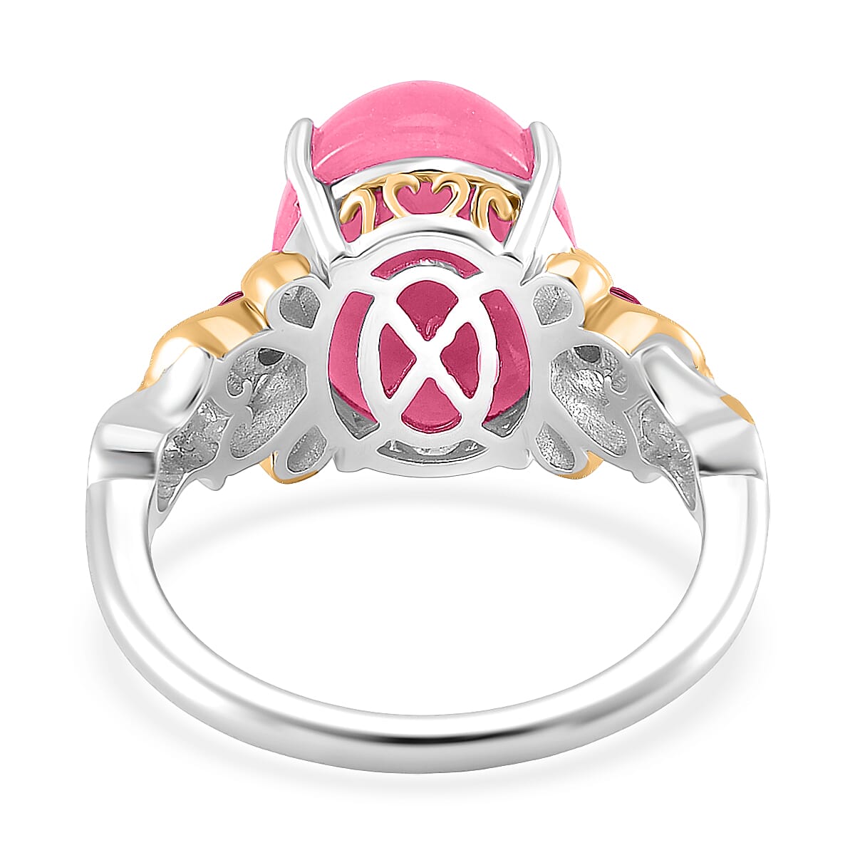 D'Joy Pink Jade (D) and Orissa Rhodolite Garnet 25.00 ctw Regal Garden Bloom Ring (Size 7.0), Earrings and Pendant without Chain in 18K Vermeil YG and Rhodium Over Sterling Silver (Del. in 5-7 Days) image number 5