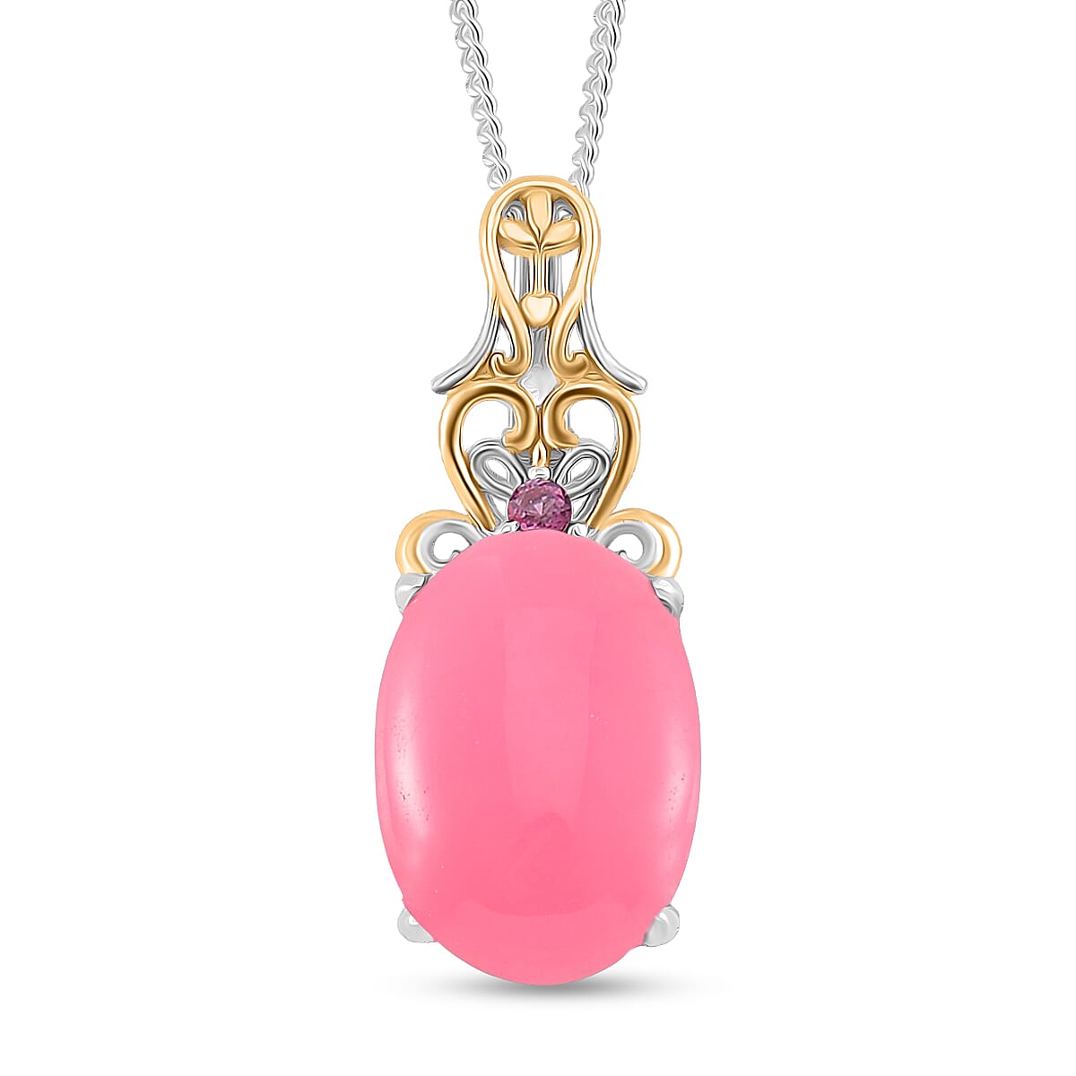 D'Joy Pink Jade (D) and Orissa Rhodolite Garnet 25.00 ctw Regal Garden Bloom Ring (Size 7.0), Earrings and Pendant without Chain in 18K Vermeil YG and Rhodium Over Sterling Silver (Del. in 5-7 Days) image number 6