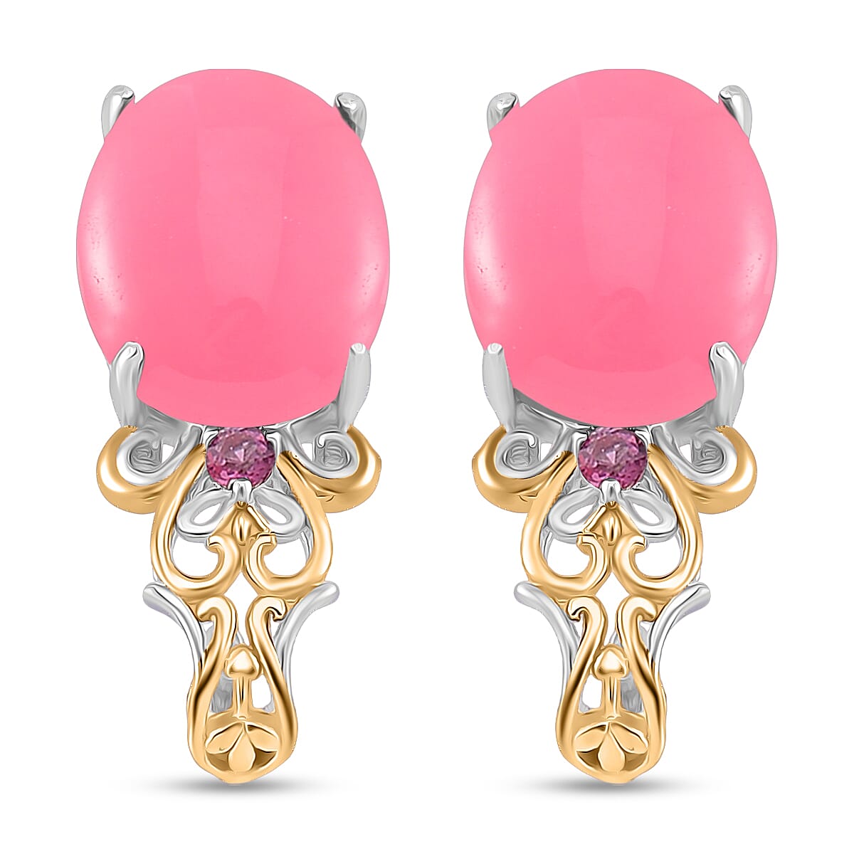 D'Joy Pink Jade (D) and Orissa Rhodolite Garnet 25.00 ctw Regal Garden Bloom Ring (Size 7.0), Earrings and Pendant without Chain in 18K Vermeil YG and Rhodium Over Sterling Silver (Del. in 5-7 Days) image number 8