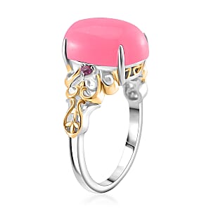 D'Joy Pink Jade (D) and Orissa Rhodolite Garnet 25.00 ctw Regal Garden Bloom Ring (Size 8.0), Earrings and Pendant Necklace (20 Inches) in 18K Vermeil YG and Rhodium Over Sterling Silver (Del. in 5-7 Days)