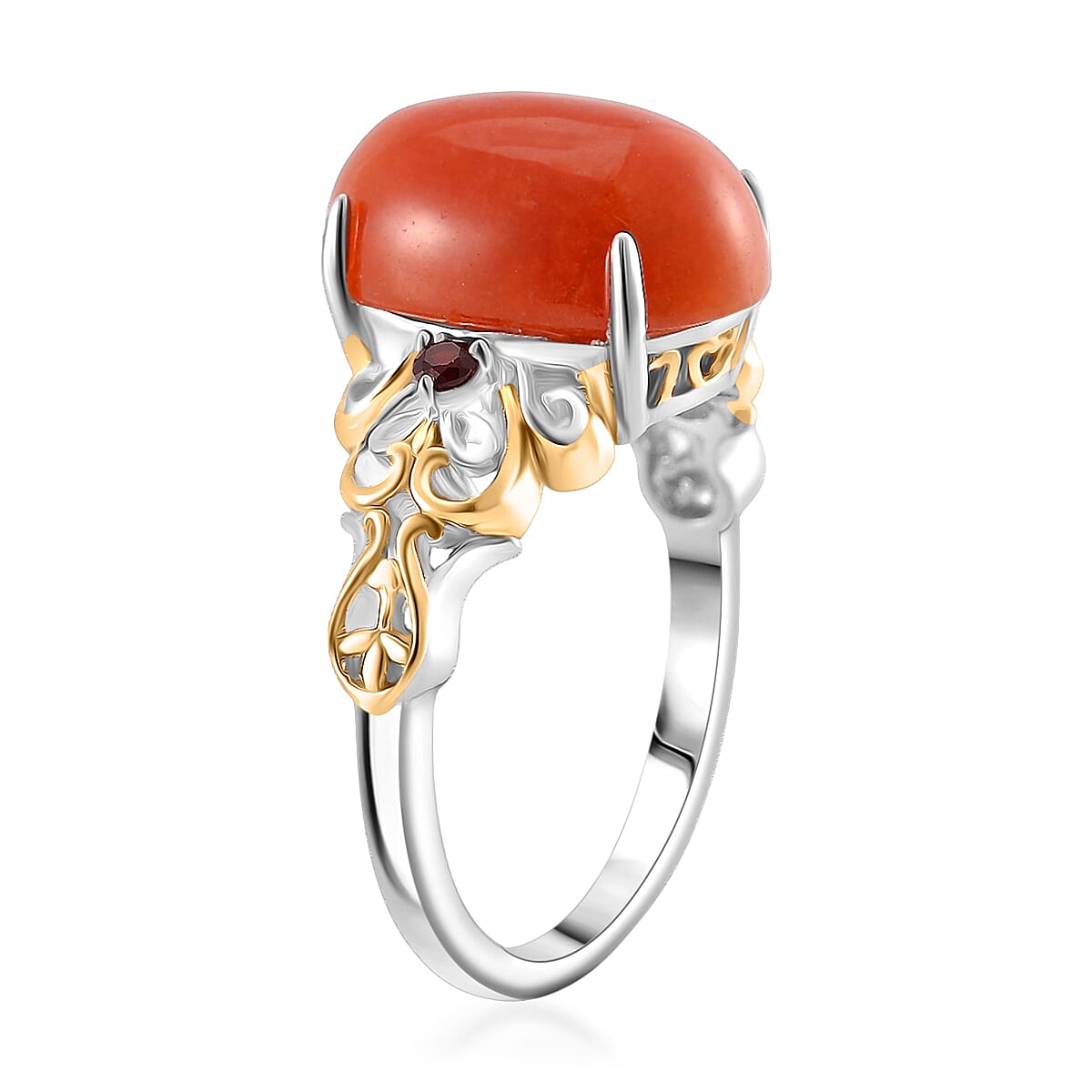 D'Joy Red Jade (D) and Mozambique Garnet 25.00 ctw Regal Garden Bloom Ring (Size 6.0), Earrings and Pendant Necklace (18 Inches) in 18K Vermeil YG and Rhodium Over Sterling Silver (Del. in 5-7 Days) image number 3