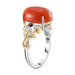 D'Joy Red Jade (D) and Mozambique Garnet 25.00 ctw Regal Garden Bloom Ring (Size 6.0), Earrings and Pendant Necklace (18 Inches) in 18K Vermeil YG and Rhodium Over Sterling Silver (Del. in 5-7 Days)