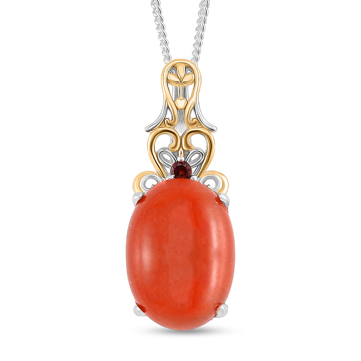 D'Joy Red Jade (D) and Mozambique Garnet 25.00 ctw Regal Garden Bloom Ring (Size 6.0), Earrings and Pendant Necklace (18 Inches) in 18K Vermeil YG and Rhodium Over Sterling Silver (Del. in 5-7 Days) image number 4