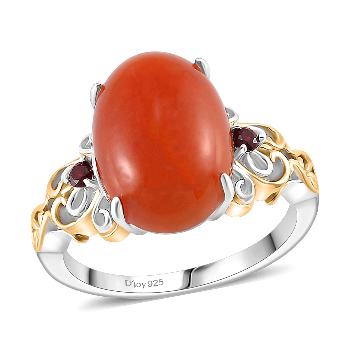 D'Joy Red Jade (D) and Mozambique Garnet 25.00 ctw Regal Garden Bloom Ring (Size 7.0), Earrings and Pendant Necklace (18 Inches) in 18K Vermeil YG and Rhodium Over Sterling Silver (Del. in 5-7 Days) image number 3
