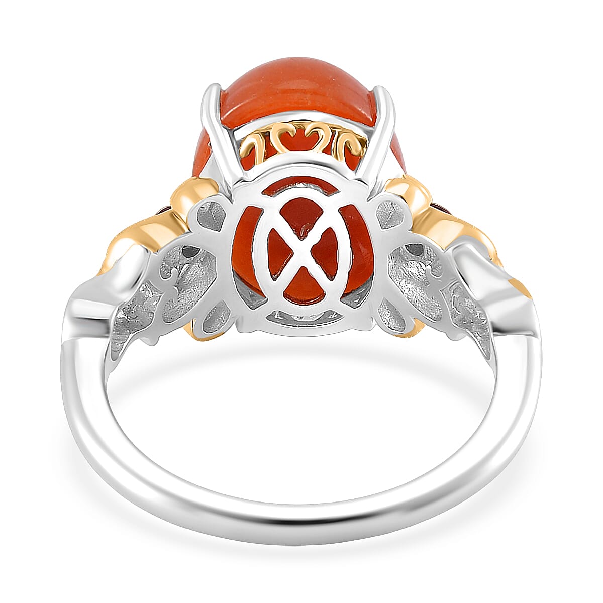 D'Joy Red Jade (D) and Mozambique Garnet 25.00 ctw Regal Garden Bloom Ring (Size 7.0), Earrings and Pendant Necklace (18 Inches) in 18K Vermeil YG and Rhodium Over Sterling Silver (Del. in 5-7 Days) image number 5