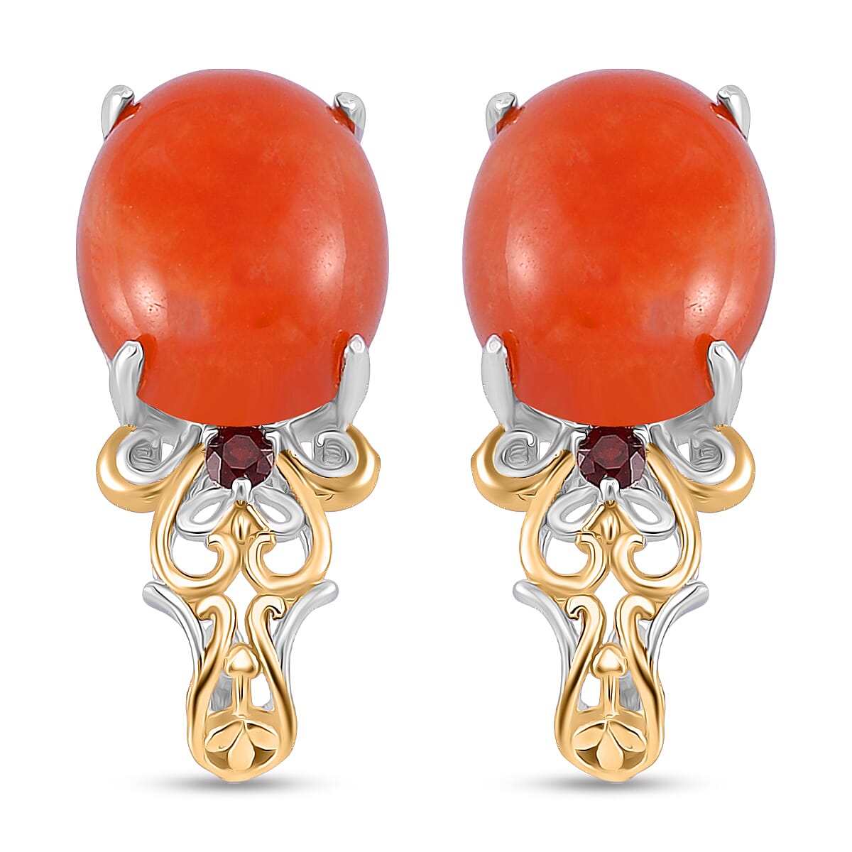 D'Joy Red Jade (D) and Mozambique Garnet 25.00 ctw Regal Garden Bloom Ring (Size 7.0), Earrings and Pendant Necklace (18 Inches) in 18K Vermeil YG and Rhodium Over Sterling Silver (Del. in 5-7 Days) image number 8