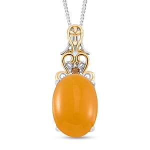 D'Joy Yellow Jad (D) and Brazilian Citrine 25.60 ctw Regal Garden Bloom Ring (Size 6.0), Earrings and Pendant Necklace (20 Inches) in 18K Vermeil YG and Rhodium Over Sterling Silver (Del. in 5-7 Days)