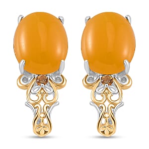 D'Joy Yellow Jad (D) and Brazilian Citrine 25.60 ctw Regal Garden Bloom Ring (Size 6.0), Earrings and Pendant Necklace (20 Inches) in 18K Vermeil YG and Rhodium Over Sterling Silver (Del. in 5-7 Days)