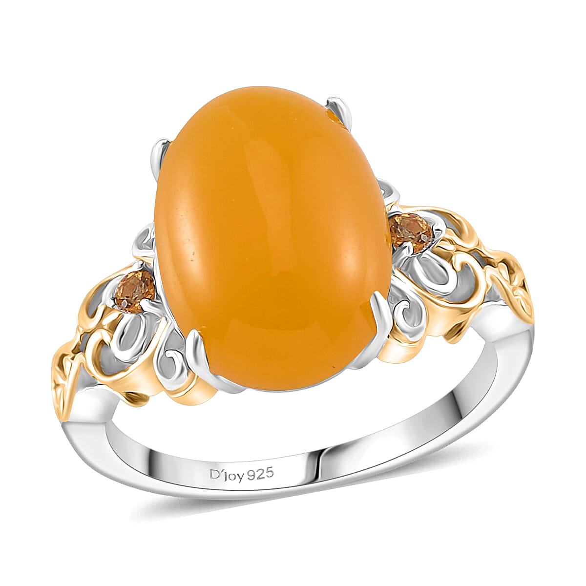 D'Joy Yellow Jad (D) and Brazilian Citrine 25.60 ctw Regal Garden Bloom Ring (Size 8.0), Earrings and Pendant Necklace (20 Inches) in 18K Vermeil YG and Rhodium Over Sterling Silver (Del. in 5-7 Days) image number 2