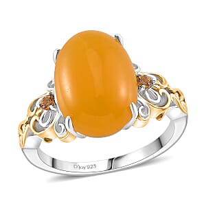 D'Joy Yellow Jad (D) and Brazilian Citrine 25.60 ctw Regal Garden Bloom Ring (Size 8.0), Earrings and Pendant Necklace (20 Inches) in 18K Vermeil YG and Rhodium Over Sterling Silver (Del. in 5-7 Days)